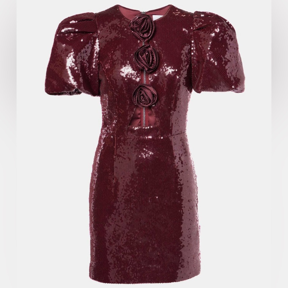 Rebecca Vallance Zelda puff-sleeve sequined mini dress burgundy - Picture 1 of 12